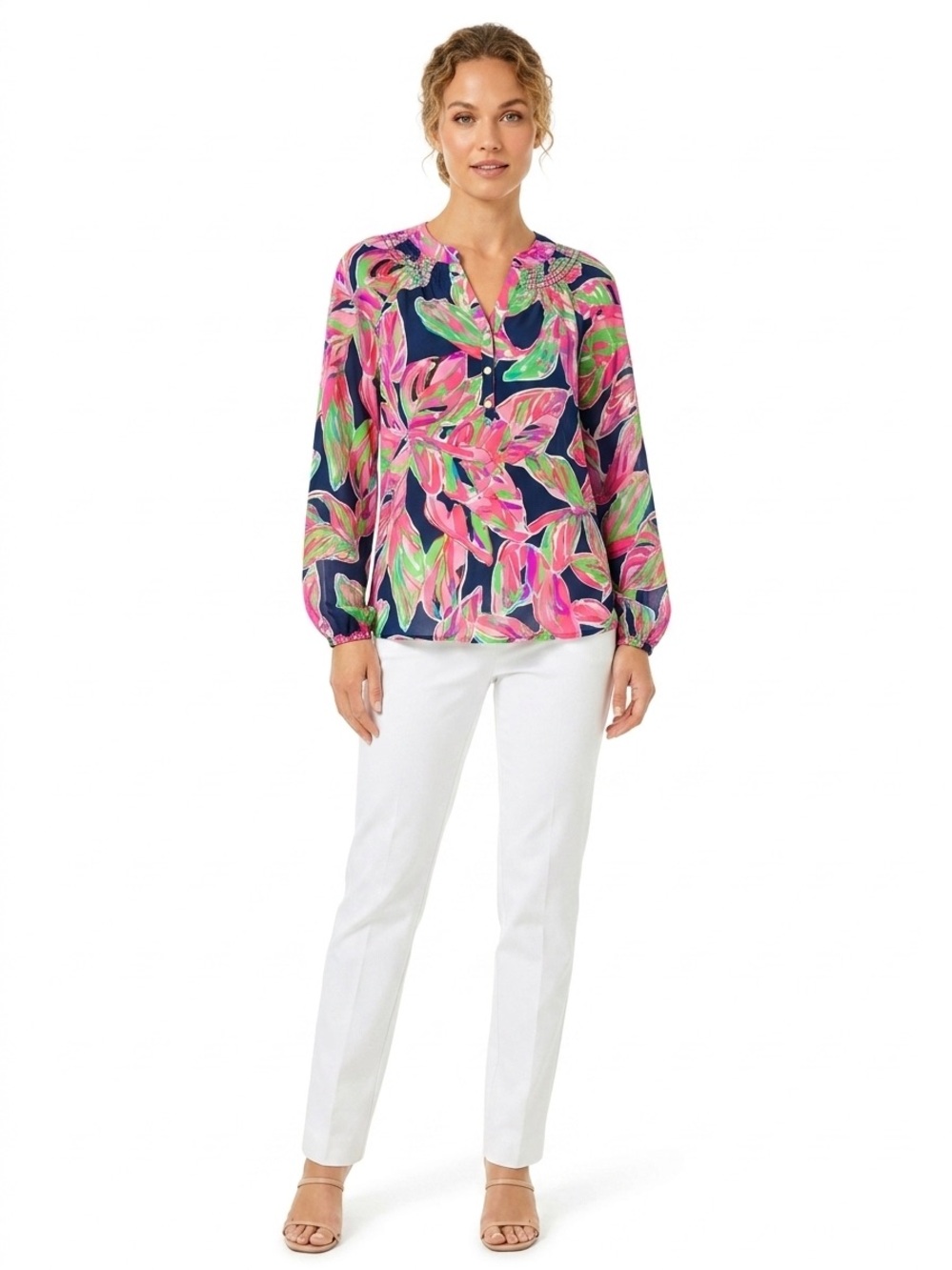 Lilly Pulitzer Elsa Silk Blouse in the "In the Vias" print. Size Small EUC